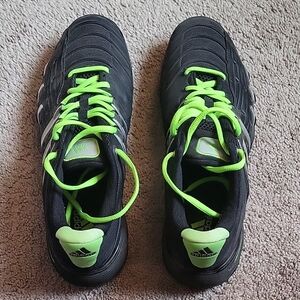 Adidas Black and Green Athletic Shoes with Neon Accents